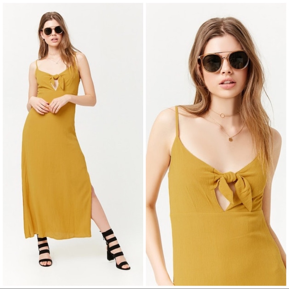 FOREVER 21 | BOHO MUSTARD KEYHOLE HI SLIT MAXI DRESS